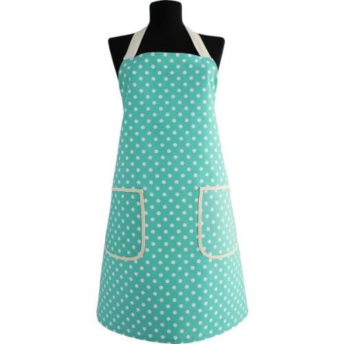 2021 Handmade Polka-dot Patterned Mintgreen Apron Cotton Waterproof Cleaning Aprons for Women Gift Gardening Bib Ideas to Friend