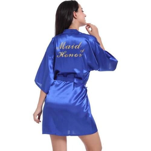 Printed Gold Women Wedding Bridesmaid Robe Sexy "Maid Of Honor "Dressing Kimono Bathrobe Gown Casual Cardigan Rayon Nightgown