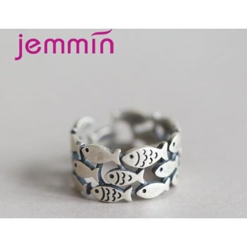 New 2020 Arrivals Bijoux 925 Sterling Silver Fish Rings For Women Christmas Gifts Adjustable Open Ring Ladies Boho Jewelry