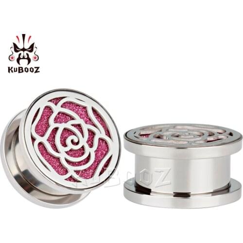 KUBOOZ New Arrival Hot Fashion Stainless Steel Rose Flower Ear Plugs Gauges Piercing Body Jewelry Earring Tunnels Stretchers