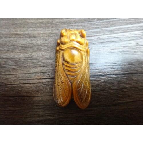Natural Yellow Tiger eye Pendant Carved Cicada are singing Necklace Lucky Amulet Men Women Stone Jewelry Free rope