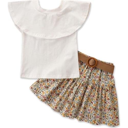 New Summer Girls' Clothing Sets Lotus Leaf Lace Top+Floral Skirt Suit Fashion Baby Kids Clothes Suit Children Clothing 2Pcs