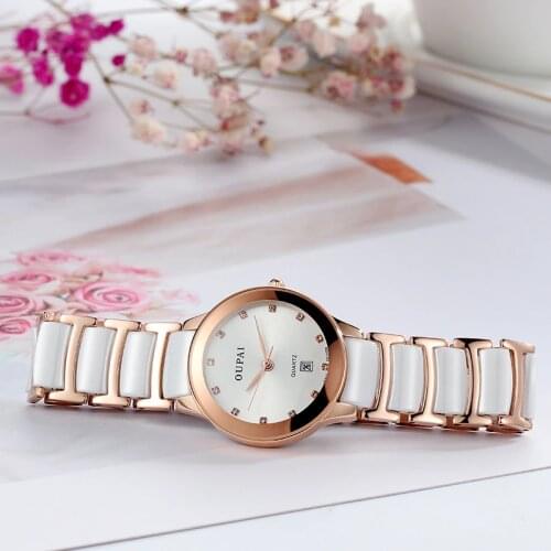OUPAI 2019 Fashion New Arrival Luxury Ceramic Watch Women Quartz Casual Watch Lady Waterproof Ceramic strap RA51DO wrist watch