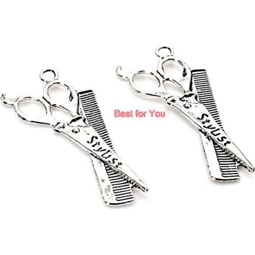 Scissors Comb Style Charm Pendant fit Bracelet Necklace Tibetan Silver Plated Jewelry DIY Making Accessories Handmade 52X23mm