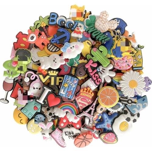 100PCS Wholesale Mix Cartoon Shoes Charms Silicone Soft Animal Cat Rabbit Hole Slipper Accessories For Kids Gifts Croc