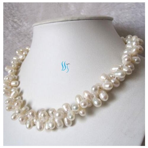 18" 7-8mm 2Row White Baroque Freshwater Pearl Necklace