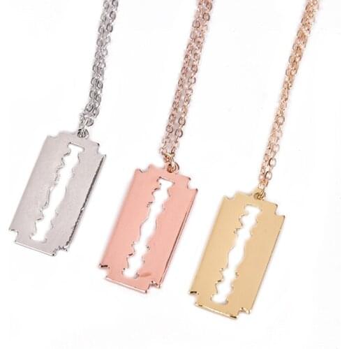 Fashion Silver Color Stainless Steel Razor Blades Pendant Necklaces Men Jewelry Hiphop Punk Necklaces Rock Blade Women Collares