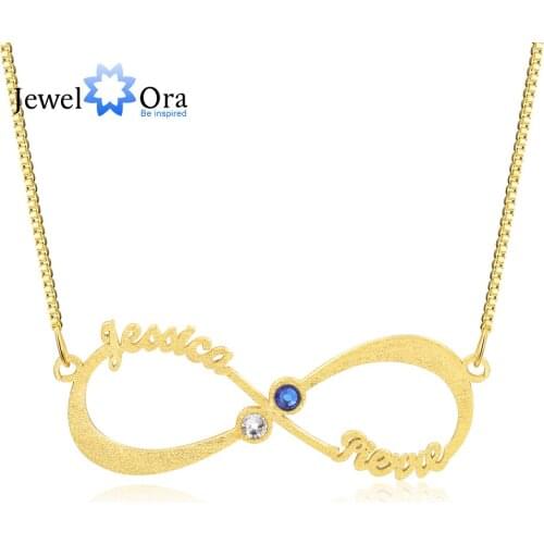 Personalized Infinity Nameplate Necklace with 2 Birthstones Women Custom Made Letter Pendant Necklace Anniversary Gifts for Her