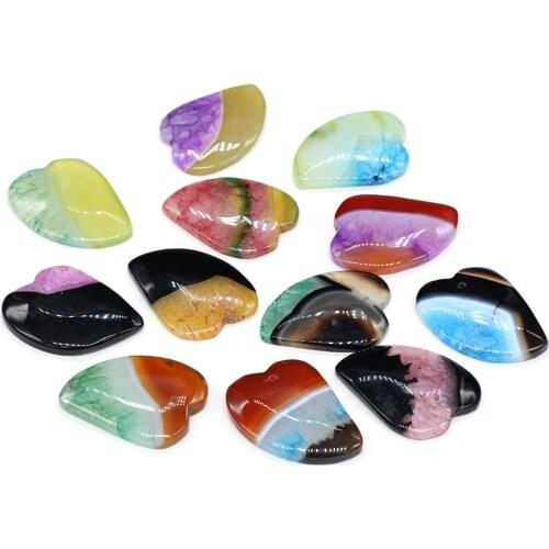 Natural Stone Pendant Peach Heart Shape Two Colors Agates Charm for Jewelry Making DIY Bracelet Necklace Accessories 30x45mm