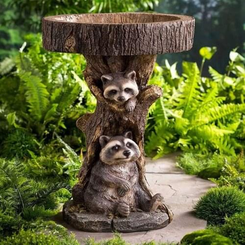Resin Raccoon Birdbath Polyresin Antique Garden Bird Bath For Home Garden Yard Animal Sculptures Ornament Miniatures Resin