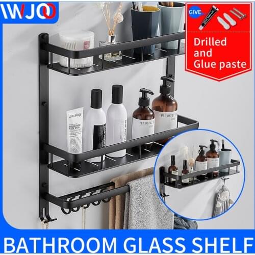 Bathroom shelf storage rack holder wall mounted towel rack glue paste triple tier Dressing rack shampoo screw free installation