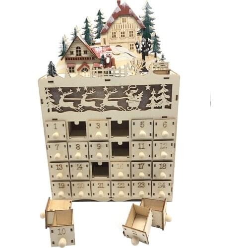 Wooden Christmas Advent Calendar, Countdown To Christmas, LED Holiday Decoration, Battery Operated, Reindeer Village