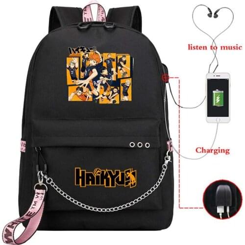 Anime Haikyuu Student Schoolbag Boys Girls Cartoon Printing Usb Backpack Teenage Mochila Childrens Backpack Mens Travel Bags