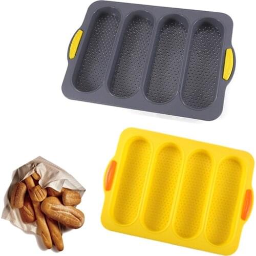 4 Holes Silicone Baguette Pan-Non-Stick Perforated French Bread Pan Forms Hot Dog Molds Baking Liners Mat Bread Mould Toast Mold