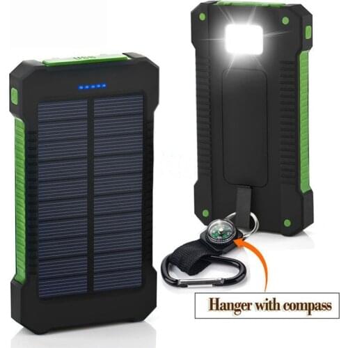 Top Sell Solar Power Bank Waterproof 20000mAh Solar Charger 2 USB Ports External Battery Charger Phone Poverbank with LED Light