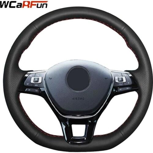WCaRFun Hand-stitched Black Artificial Leather Car Steering Wheel Cover for Volkswagen VW Golf 7 Passat B8 Mk7 New Polo Jetta
