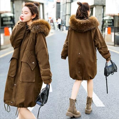 2021 New Cotton Thicken Warm Winter Jacket Army Green Coat Women Casual Parka Winter Clothes Fur Lining Hooded Parka Mujer Coats