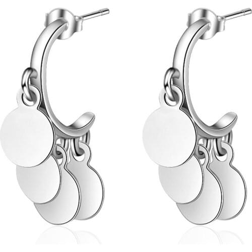 925 Solid Real Sterling Silver Tassel Round Stud Earrings for Women Wedding Jewelry Gifts Sterling-silver-jewelry eh969