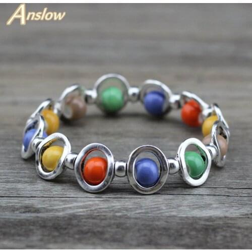 Anslow Creative Design Fashion Jewelry Colorful Rainbow Style Beads Adjustable Women Girl Bracelets Christmas Gift LOW0688LB