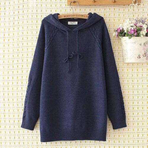 Plus size hooded women loose sweatshirts sweaters 2021 new autumn winter casual ladies pullovers navy knitted female tops
