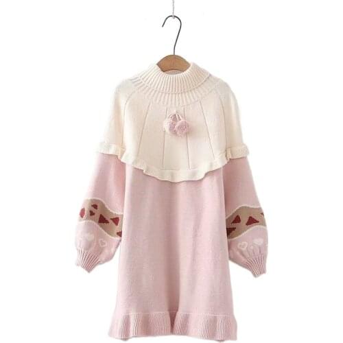 Women Jacquard Long Sweaters 2021 Winter Warm Knit Pullover Lantern Sleeve Turtleneck Sweet Style Girly Basic Soft Jumpers Tops