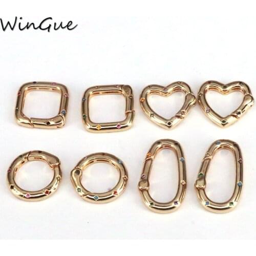 Gold Color Micro Pave CZ Spring Buckle Metal Snap Clasp Spring gate ring, Snap Hook for Jewelry Key Chain Handbag Fashion Supply