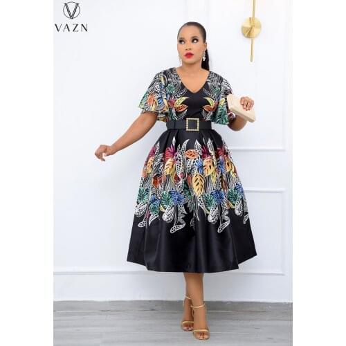 VAZN 2021 INS Mature Regular High-end Plus Size Sexy Retro Elegant Short Sleeve Europe And America Women Ball Gown Midi Dress