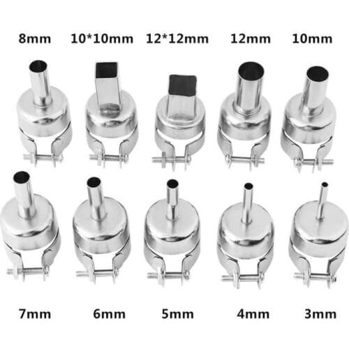 10pcs/Set Heat Gun Nozzles Kits For Hot Air Soldering Station Repair Tools 3/4/5/6/7/8/10/12mm Square Head Welding Nozzles