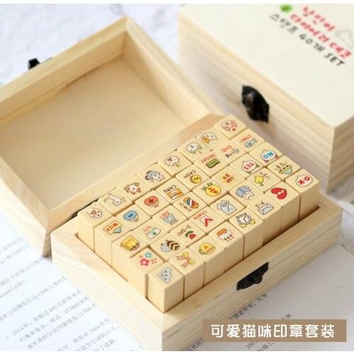 40pcs/box Happy Life Diary Girl Cute Cartoon Mounted Rubber Stamp Wooden Box