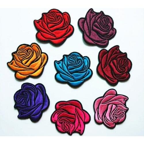 5pcs/lot Sew / Iron on Patch for Jeans Jacket Embroidered Applique Badge Rose Flower Patch for Clothing Fabric Apparel DIY