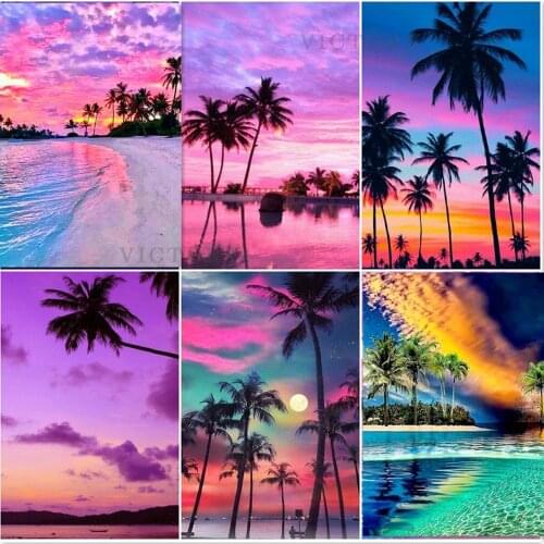 5D Diamond Painting Fantasy Beach Sunset Diamond Mosaic Diy Full Round Embroidery Scenery Cross Stitch Rhinestone Home Decor