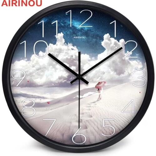 Airinou The Aesthetic Conception Of Creative stickers, 12inch Glass Walking Desert Wall Clock