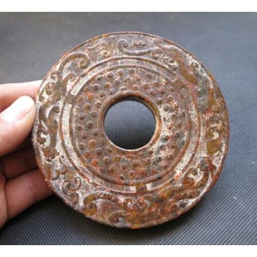 Antique Chinese HongShan jade Carving dragon Bi 359g