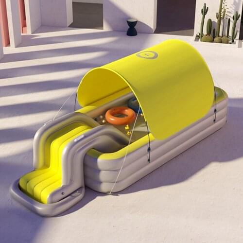 Auto Inflation Swimming Pool Sun Resistant Inflatable Pool Float Raft Removable Canopy for Outdoor Backyard Water Party
