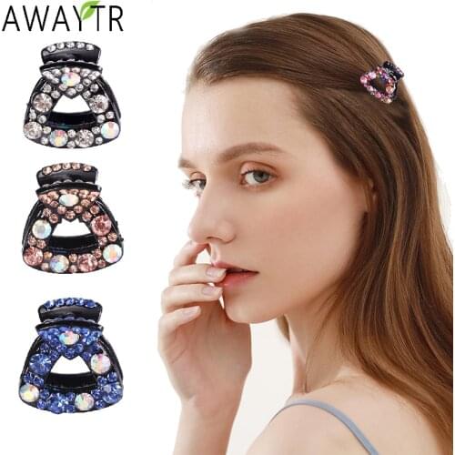 AWAYTR Korean Small Rhinestone Hair Claw Hairpin Women Hair Jaw Crab Clips Crystal Hairgrip Flower Fashion Hair Accessories Band