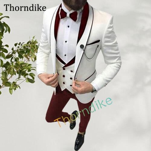 Thorndike White Suit For Men,Three Pieces Set Mens Formal Suit,Elegant Male Wedding Terno Masculino,Custom Made Groom Tuxedos
