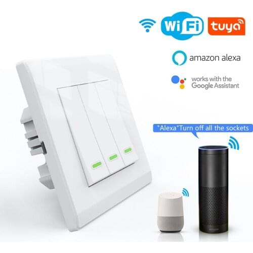 CBE Tuya Wifi Wireless Smart Switch 1/2/3 Gang Voice Remote Control Push Button Smart Switch for Alexa Google Home and Hotel