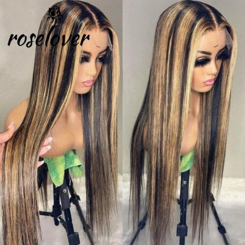 Brazilian Straight Ombre Highlight Human Hair Wigs 1B/27 Lace Front Human Hair Wigs Remy 180% Pre Plucked Hairline Fast Shipping