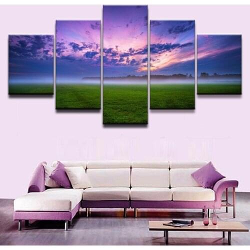 Home Decor Landscape Painting Modern Wall Art On Canvas 5 Panel Cloud Earth Field Fog Grass Nature Sunrise Modular Picture