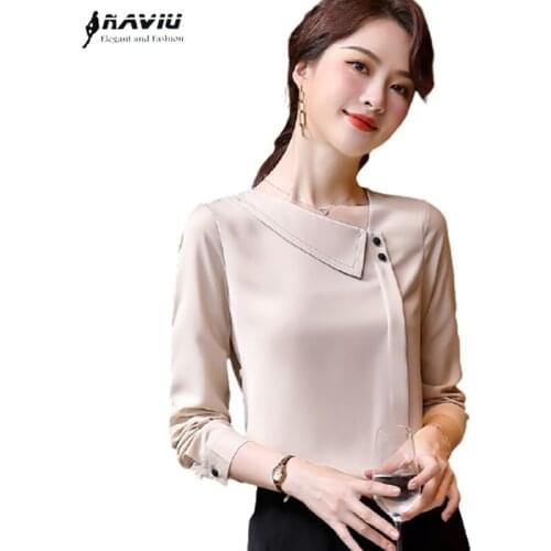 Elegant Women Shirt Formal Spring New Temperament Long Sleeve Loose Chiffon Blouses Office Ladies Casual Plus Size Tops Apricot