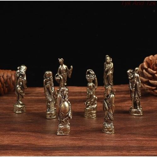 Handmade retro Brass The Eight Immortals Crossing the Sea statue DIY desktop ornament Miniature Fitting Pendant accessories