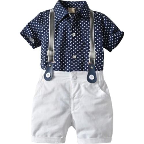 Summer Toddler Boy Clothes Set Navy Stars Shirt Tops White Shorts Kids Outfits Casual Short Sleeve Children Uniform Clothing