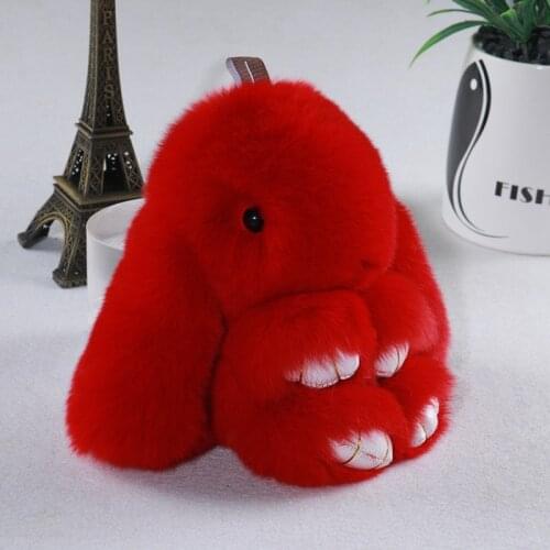 Mini Bunny Toy Keychain Women Fur Pom Pom Angel Rabbit Key Ring Hare Pompom Plush Dolls Toy Girls Bag Car Key Pendant 13cm