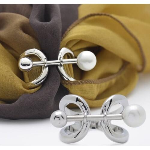 Trendy Pure Copper Scarf Buckle Ring Pearl Jewelry Modern Silk Scarf Clips MetallicScarves Buckle Luxury Women Party Gifts