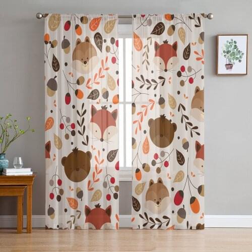 Cartoon Fox Animals Sheer Curtains for Living Room Bedroom Kitchen Tulle for Windows Voile Yarn Curtains for Bedroom