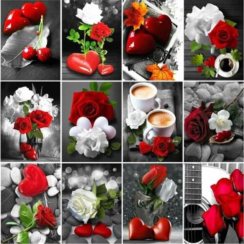AB Colorful Diamond Painting Rose 5D DIY Full Square Diamond Embroidery Flower Black And White Mosaic Rhinestone Home Decor Gift