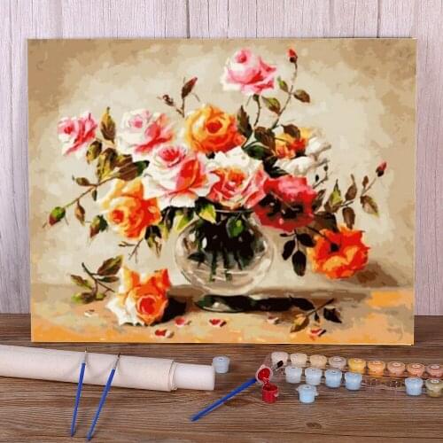Flowers Artwork DIY Paint By Numbers Complete Kit Oil Paints 40*50 Canvas Pictures Handmade Adults Wall Art Drawing