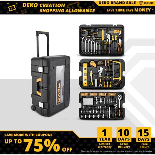 DEKO edc 258pcs tool set with three-layer rolling tool box hand tool kit storage box glue gun socket wrench screwdriver