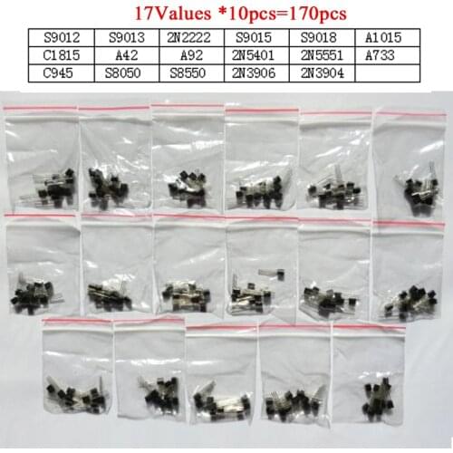 Transistor Assorted Kit S9012 S9013 2N2222 S9015 S9018 A1015 C1815 A42 A92 2N5401 2N5551 A733 C945 S8050 S8550 2N3906 2N3904