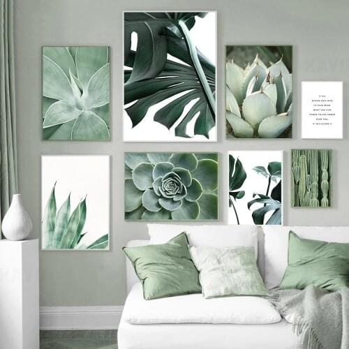 Nordic Green Plant Leaf Canvas Wall Painting Succulent Monstera Leaves Poster Cactus Wall Art Print Pictures Living Room Decor